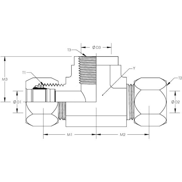 Flareless Compression To Flareless Compression To Female Pipe Tee